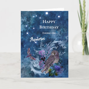 Boho Blue Zodiac Aquarius Constellation Birthday Kaart