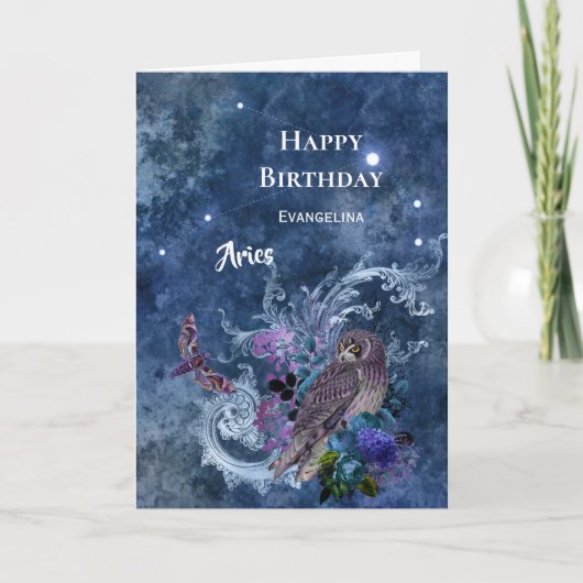 Boho Blue Zodiac Aries Constellation Birthday Kaart (Voorkant)