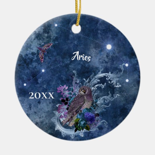 Boho Blue Zodiac Aries Constellation Keramisch Ornament (Voorkant)