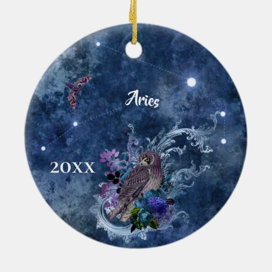Boho Blue Zodiac Aries Constellation Keramisch Ornament (Achterkant)