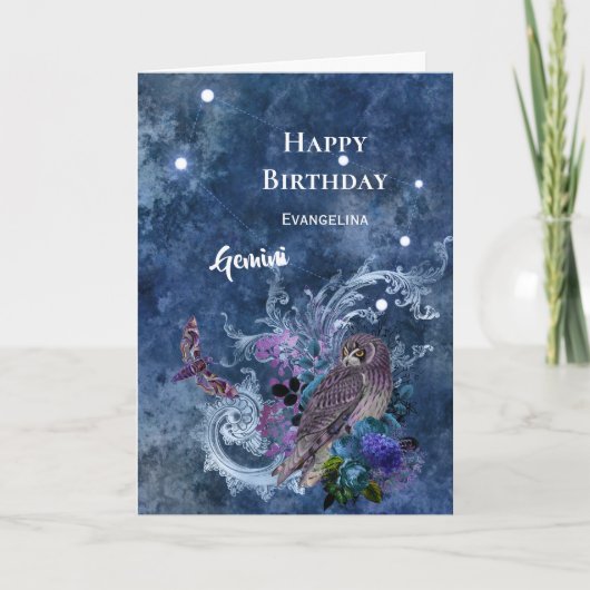 Boho Blue Zodiac Gemini Constellation Birthday Kaart (Voorkant)