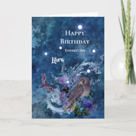Boho Blue Zodiac Libra Constellation Birthday Kaart