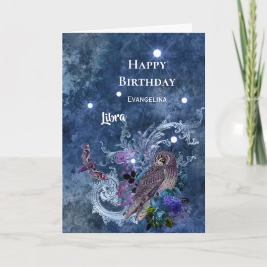 Boho Blue Zodiac Libra Constellation Birthday Kaart (Voorkant)