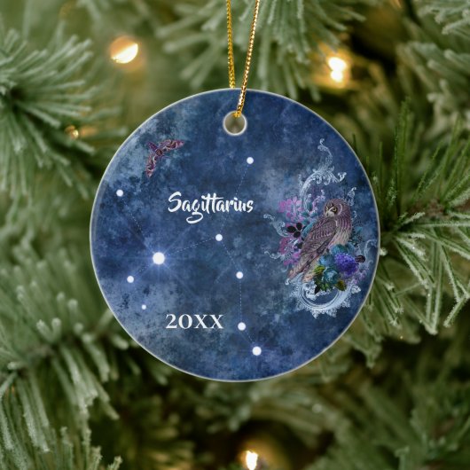 Boho Blue Zodiac Sagittarius Constellation Keramisch Ornament (Boom)