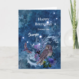 Boho Blue Zodiac Scorpio Constellation Birthday Kaart