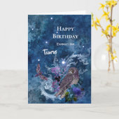 Boho Blue Zodiac Taurus Constellation Birthday Kaart (Gele Bloem)
