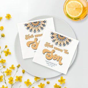 Boho Blue Zonnebloem Retro Typografie Baby shower Servet