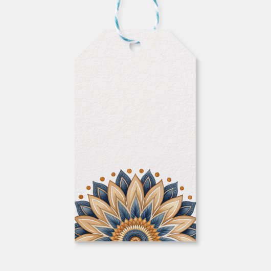 Boho Blue Zonnebloem Retro Typografie Cadeaulabel (Achterkant)
