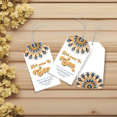 Boho Blue Zonnebloem Retro Typografie Cadeaulabel