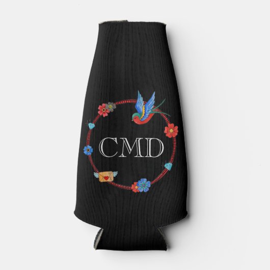 Boho Bluebird Custom Monogram Flesjeskoeler (Voorkant)