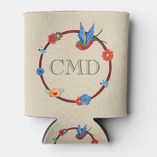 Boho Bluebird Monogram Blikjeskoeler (Voorkant)