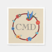 Boho Bluebird Monogram Servet (Voorkant)