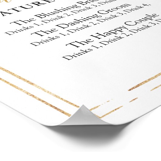 Boho bluhs roze floral gold signature drink sign poster (Hoek)