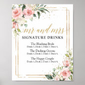 Boho bluhs roze floral gold signature drink sign poster (Voorkant)
