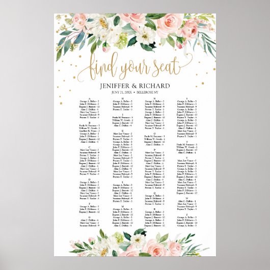 Boho blush alphabetical bruiloft sediagram poster (Voorkant)