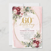 Boho Blush and Gold Burgundy 60th Birthday Card Kaart (Voorkant)