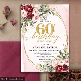 Boho Blush and Gold Burgundy 60th Birthday Card Kaart