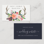 BOHO BLUSH ANTLER FLORAL COUNTRY WEDDING WEBSITE VISITEKAARTJE (Voorkant / Achterkant)