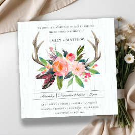 BOHO BLUSH ANTLER FLORAL WOODEN LAND WEDDING KAART