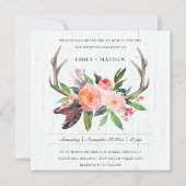 BOHO BLUSH ANTLER FLORAL WOODEN LAND WEDDING KAART (Voorkant)
