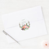 BOHO BLUSH ANTLER FLORAL WOODEN LAND WEDDING RONDE STICKER (Envelop)