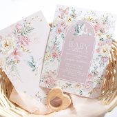 Boho Blush Baby in Bloom Stork Wildflower Shower Kaart