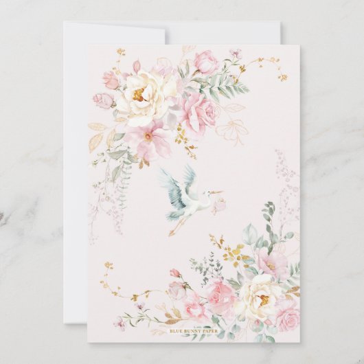 Boho Blush Baby in Bloom Stork Wildflower Shower Kaart (Achterkant)