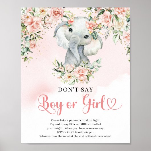 Boho blush baby olifant Don’t Say BOY of GIRL Poster (Voorkant)
