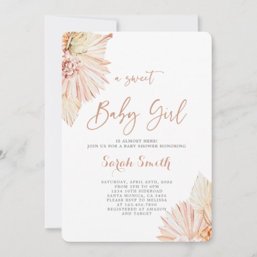 Boho Blush Baby shower meisje Kaart (Voorkant)