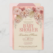 Boho Blush Beige Dried Roos Baby shower-uitnodigin Kaart (Voorkant / Achterkant)