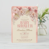 Boho Blush Beige Dried Roos Baby shower-uitnodigin Kaart (Staand voorkant)
