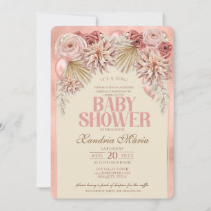 Boho Blush Beige Dried Roos Baby shower-uitnodigin Kaart