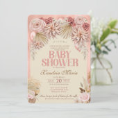 Boho Blush Beige Dried Roos Baby shower-uitnodigin Kaart (Staand voorkant)