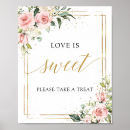 Boho blush bloem goud frame love is sweet bord poster