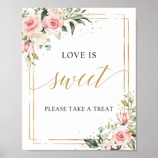 Boho blush bloem goud frame love is sweet bord poster (Voorkant)