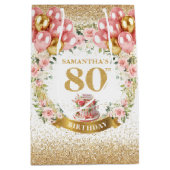 Boho Blush Bloemen 80ste verjaardag Medium Cadeauzakje (Voorkant)