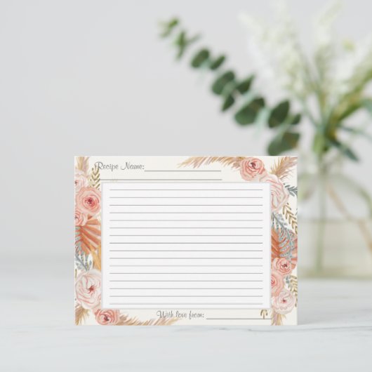Boho Blush Bloemen Aardse Tropische Groen Recepten Briefkaart (Staand voorkant)