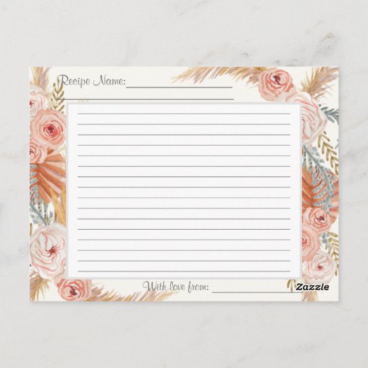 Boho Blush Bloemen Aardse Tropische Groen Recepten Briefkaart (Achterkant)
