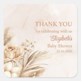 Boho Blush Bloemen Baby shower Dank u Vierkante Sticker
