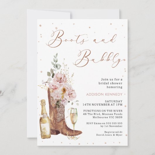 Boho Blush Bloemen Bottle Boot Bubbly Vrijgezellen Kaart (Voorkant)