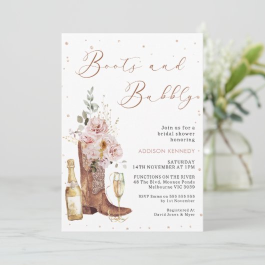 Boho Blush Bloemen Bottle Boot Bubbly Vrijgezellen Kaart (Staand voorkant)