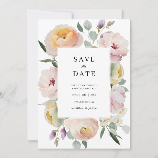 Boho Blush Bloemen Bruiloft Save The Date Uitnodig Kaart (Voorkant)