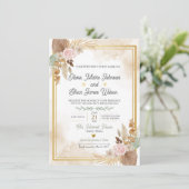 Boho Blush Bloemen Bruiloft Uitnodiging (Staand voorkant)