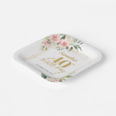 Boho blush bloemen eucalyptus goud 40e verjaardag papieren bordje (Gebogen)
