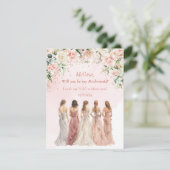 Boho Blush Bloemen Eucalyptus goud Bruidsmeisje Kaart (Staand voorkant)