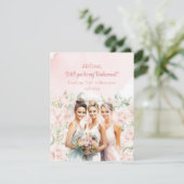 Boho Blush Bloemen Eucalyptus goud Bruidsmeisje Kaart (Staand voorkant)