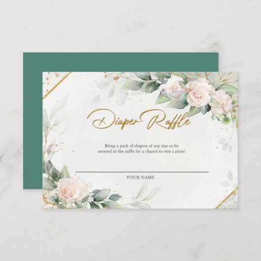 Boho Blush Bloemen Eucalyptus Luier Raffle Bedankkaart (Voorkant / Achterkant)