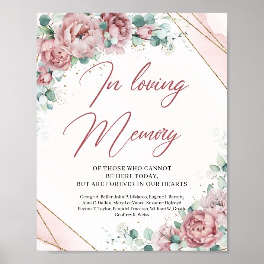 Boho blush bloemen eucalyptus Ter nagedachtenis aa Poster (Voorkant)