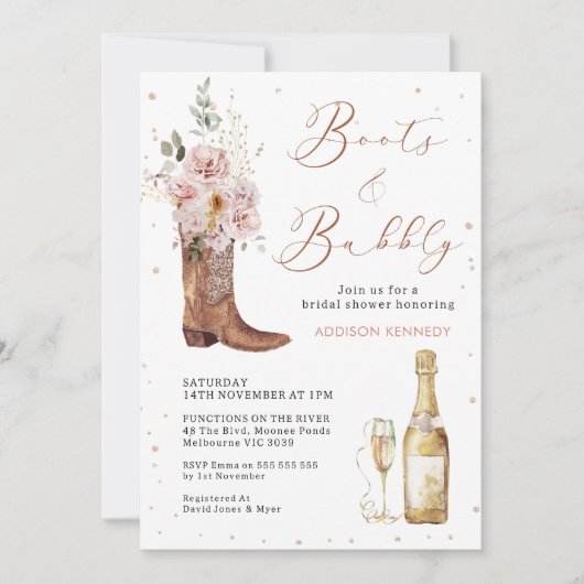 Boho Blush Bloemen Glazen Boot Bubbly Vrijgezellen Kaart (Voorkant)