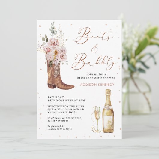 Boho Blush Bloemen Glazen Boot Bubbly Vrijgezellen Kaart (Staand voorkant)